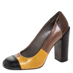 Pre Owned Tory Burch Multicolor Leather Taupe Block Heel Pumps Size 37