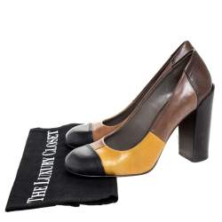 Pre Owned Tory Burch Multicolor Leather Taupe Block Heel Pumps Size 37