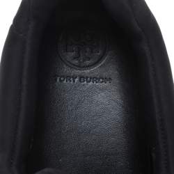 Pre Owned Tory Burch Black Neoprene And Leather Blossom Floral Applique Slip On Sneakers Size 37.5