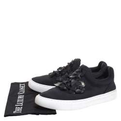 Pre Owned Tory Burch Black Neoprene And Leather Blossom Floral Applique Slip On Sneakers Size 37.5