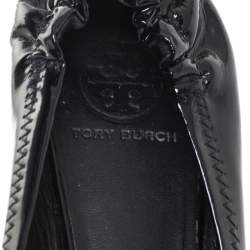 Pre Owned حذاء باليرينا فلات توري برش جلد ريفا أسود لامع مقاس 39