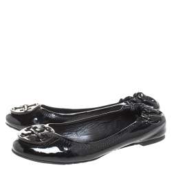 Pre Owned حذاء باليرينا فلات توري برش جلد ريفا أسود لامع مقاس 39