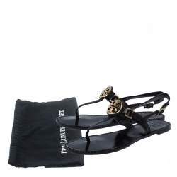 Pre Owned Tory Burch Black Leather Logo Detail Thong Slingback Sandals Size 39.5