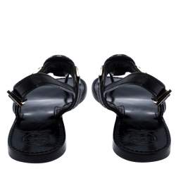 Pre Owned Tory Burch Black Leather Logo Detail Thong Slingback Sandals Size 39.5