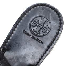 Pre Owned Tory Burch Black Leather Logo Detail Thong Slingback Sandals Size 39.5