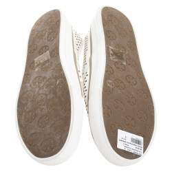 Pre Owned Tory Burch White Perforated Leather Miles Slip On Sneakers Size 39