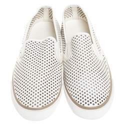 Pre Owned Tory Burch White Perforated Leather Miles Slip On Sneakers Size 39