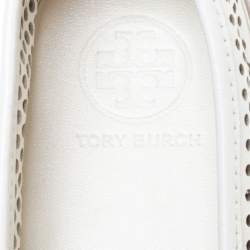 Pre Owned Tory Burch White Perforated Leather Miles Slip On Sneakers Size 39