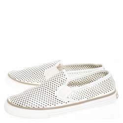 Pre Owned Tory Burch White Perforated Leather Miles Slip On Sneakers Size 39
