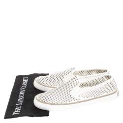 Pre Owned Tory Burch White Perforated Leather Miles Slip On Sneakers Size 39