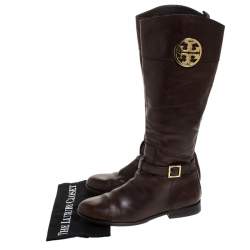 Pre Owned Tory Burch Brown Leather Knee Length Boots Size 39.5