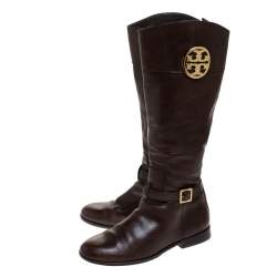 Pre Owned Tory Burch Brown Leather Knee Length Boots Size 39.5