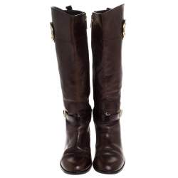 Pre Owned Tory Burch Brown Leather Knee Length Boots Size 39.5