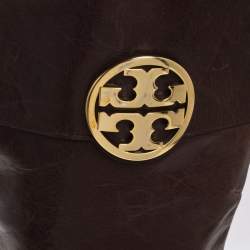Pre Owned Tory Burch Brown Leather Knee Length Boots Size 39.5
