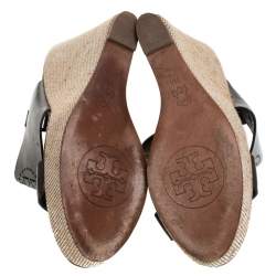 Pre Owned Tory Burch Dark Brown Leather Kimberly Platform Wedges Sandals Size 37