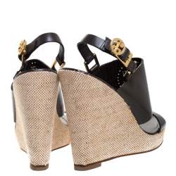 Pre Owned Tory Burch Dark Brown Leather Kimberly Platform Wedges Sandals Size 37