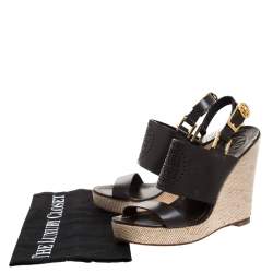 Pre Owned Tory Burch Dark Brown Leather Kimberly Platform Wedges Sandals Size 37