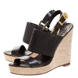 Pre Owned Tory Burch Dark Brown Leather Kimberly Platform Wedges Sandals Size 37
