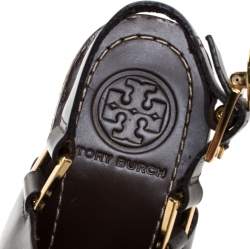Pre Owned Tory Burch Dark Brown Leather Kimberly Platform Wedges Sandals Size 37