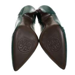 Pre Owned حذاء كعب عالي توري بر افرلي جلد نقش ثعبان بروغي أخضر مقاس 39