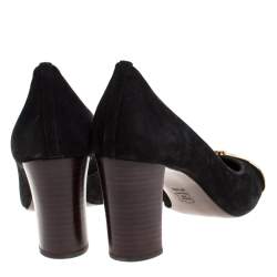 مملوكة مسبقًا حذاء كعب عالي توري برش غطاء مقدمة جلد نقش ثعبان رمادي وسويدي أسود مقاس 38.5