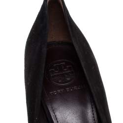 مملوكة مسبقًا حذاء كعب عالي توري برش غطاء مقدمة جلد نقش ثعبان رمادي وسويدي أسود مقاس 38.5