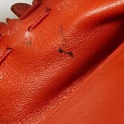 Pre Owned Tory Burch Orange Leather Tassel Scrunch Ballet Flats Size 39.5