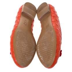 مملوكة مسبقًا Tory Burch Orange Quilted Leather Bow Ballet Flats Size 37