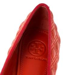 مملوكة مسبقًا Tory Burch Orange Quilted Leather Bow Ballet Flats Size 37