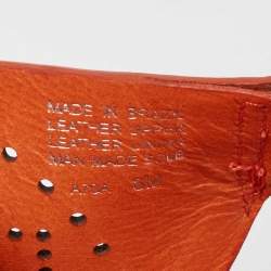 Pre Owned Tory Burch Orange Perforated Leather Thong Sandals Size 38.5