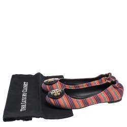 Pre Owned Tory Burch Multicolor Canvas Minnie Scrunch Ballet Flats Size 36.5