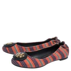 Pre Owned Tory Burch Multicolor Canvas Minnie Scrunch Ballet Flats Size 36.5
