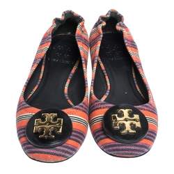 Pre Owned Tory Burch Multicolor Canvas Minnie Scrunch Ballet Flats Size 36.5