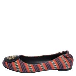 Pre Owned Tory Burch Multicolor Canvas Minnie Scrunch Ballet Flats Size 36.5
