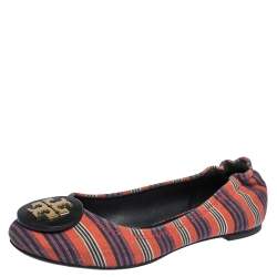 Pre Owned Tory Burch Multicolor Canvas Minnie Scrunch Ballet Flats Size 36.5