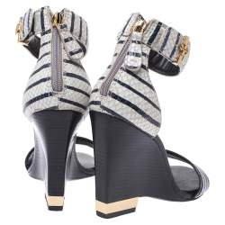 Pre Owned صندل توري برش جلد نقشة الثعبان ثنائي اللون بحزام للكاحل كعب روكي إسبادريل مقاس 37