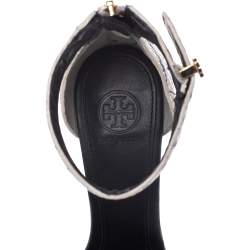 Pre Owned صندل توري برش جلد نقشة الثعبان ثنائي اللون بحزام للكاحل كعب روكي إسبادريل مقاس 37