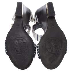 Pre Owned صندل توري برش جلد نقشة الثعبان ثنائي اللون بحزام للكاحل كعب روكي إسبادريل مقاس 37