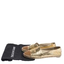 Pre Owned حذاء إسبادريل توري برش بم قدمة بنية اللون جلد بني و جلد مجعد ذهبي مقاس 38