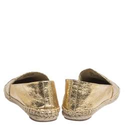 Pre Owned حذاء إسبادريل توري برش بمقدمة بنية اللون جلد بني و جلد مجعد ذهبي مقاس 38
