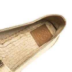 Pre Owned حذاء إسبادريل توري برش بمقدمة بنية اللون جلد بني و جلد مجعد ذهبي مقاس 38