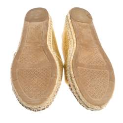 Pre Owned حذاء إسبادريل توري برش بمقدمة بنية اللون جلد بني و جلد مجعد ذهبي مقاس 38