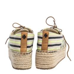 Pre Owned Tory Burch Multicolor Striped Canvas Florence Espadrille Flat Sneakers Size 36