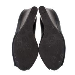 Pre Owned Tory Burch Blue Leather Logo Peep Toe Pumps Size 38.5