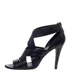 Pre Owned صندل توري برش سيور جلد قفصي أسود مقاس 37.5