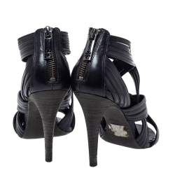 Pre Owned صندل توري برش سيور جلد قفصي أسود مقاس 37.5