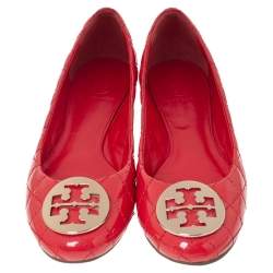 مملوكة مسبقًا Tory Burch Red Quilted Leather Quinn Ballet Flats Size 37