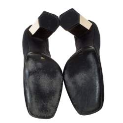 Pre Owned حذاء كعب عالي توري برش كعب عريض مقدمة مربعة رجينا كانفاس أسود مقاس 37.5