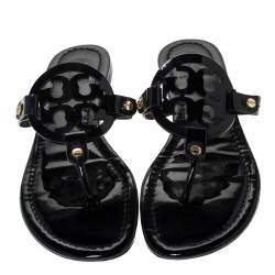 Pre Owned Tory Burch Black Patent Leather Miller Flat Thong Sandals Size 37.5