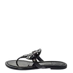Pre Owned Tory Burch Black Patent Leather Miller Flat Thong Sandals Size 37.5